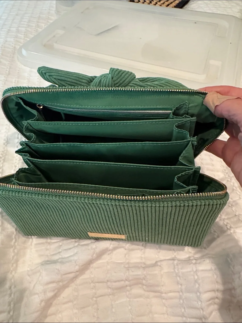 Tara Harper Emerald Green Corduroy Knot Cosmetic Pouch - Picture 4 of 4